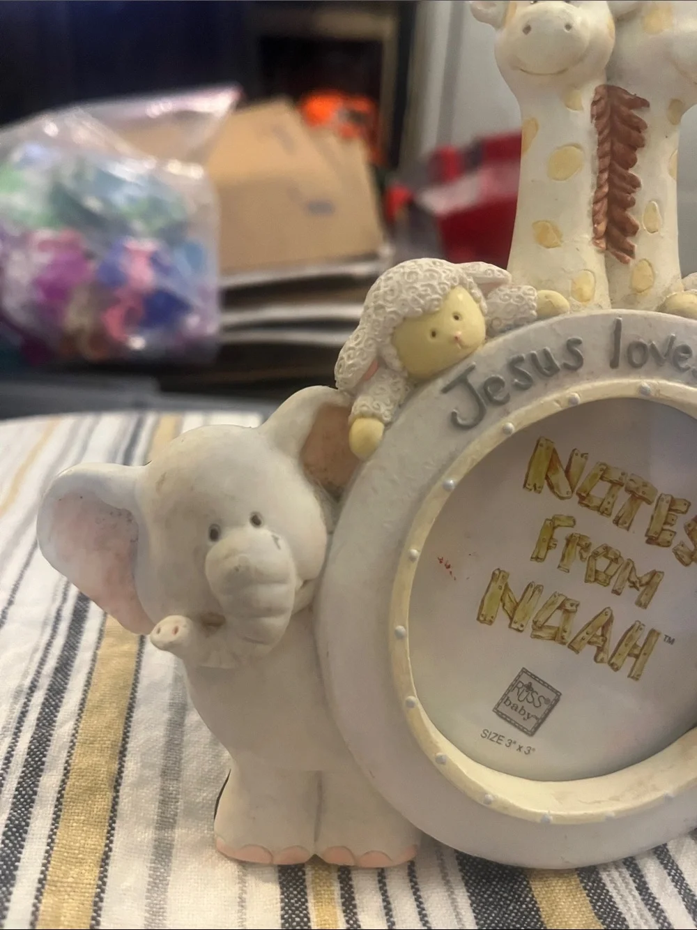 Russ Nursery Photo Frame with Giraffes, Elephants, and Lambs in Cream  Tan 165